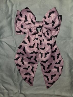 Wednesday Inspired Pink Bat Print Bow Hair Accessory